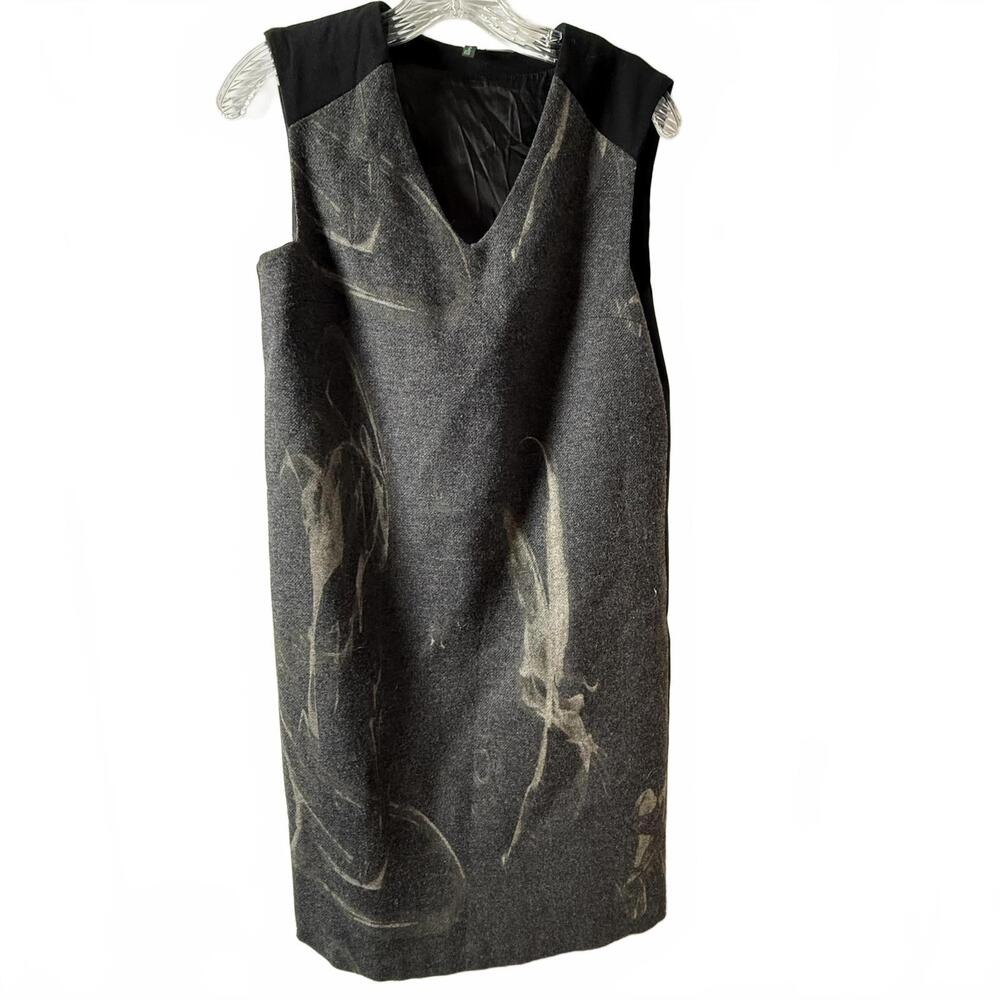 Stile BENETTON  sleeveless wool-blend dress black/ grey abstract print SZ XS Y2K